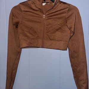 Brown Crop Top with Zipper